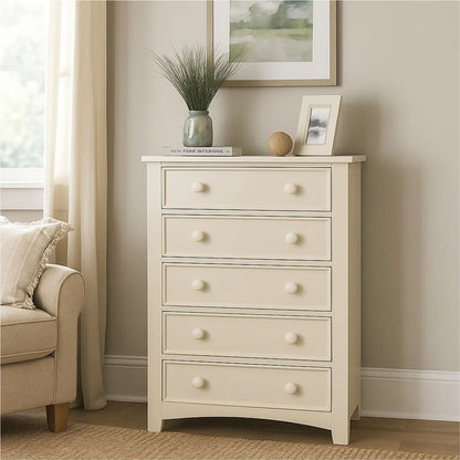 Sophisticated 5 Drawers Wooden Chest, White - View 7