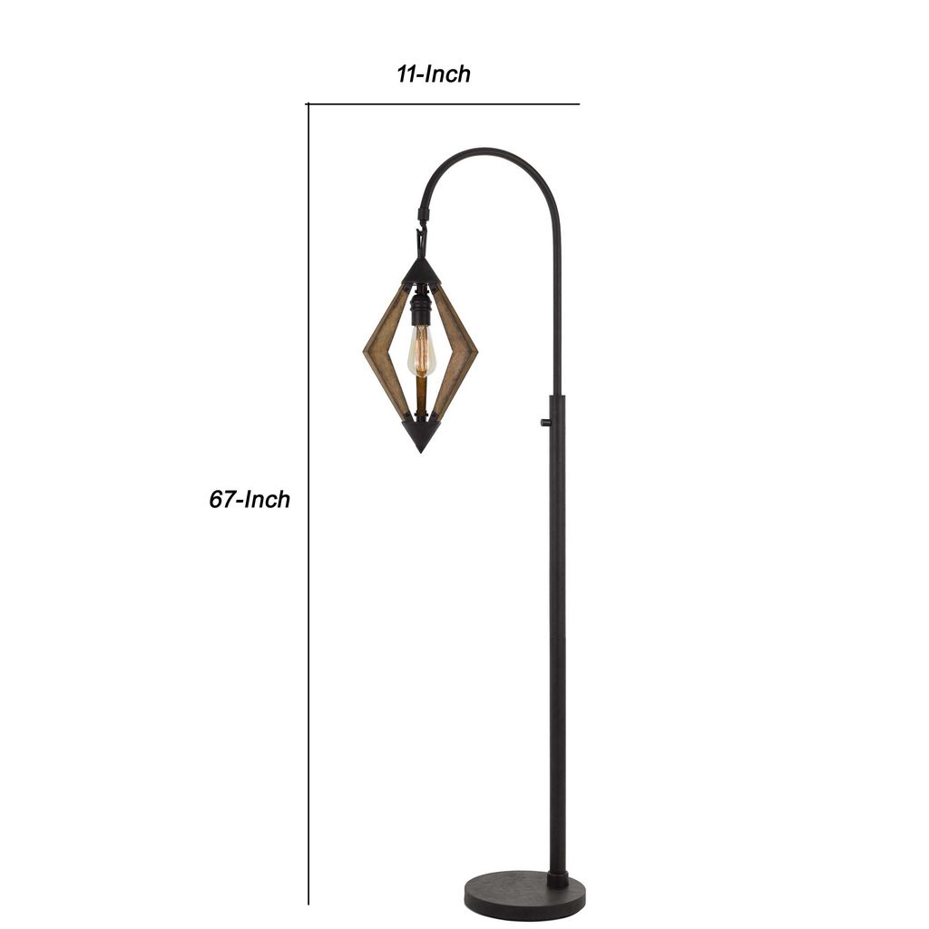 Tubular Metal Downbridge Floor Lamp with Wooden Accents, Black - View 6