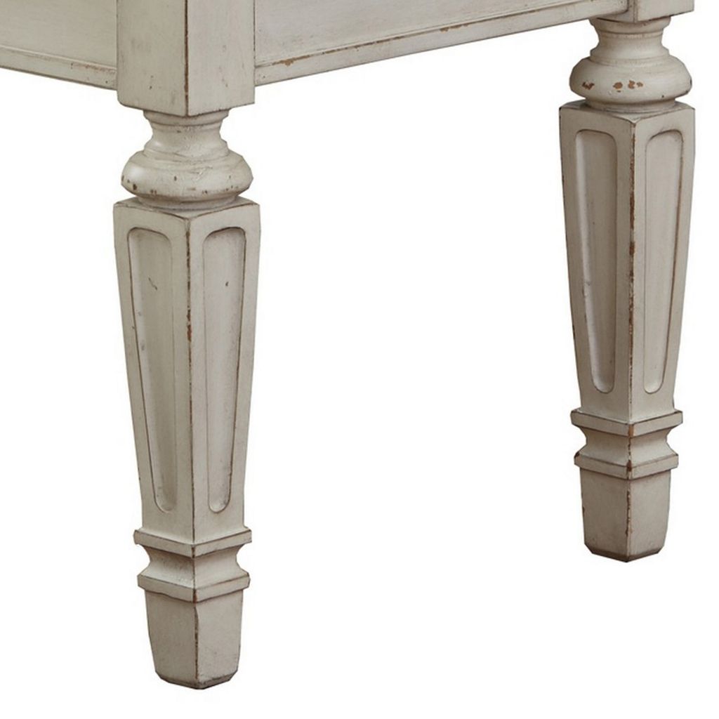 46 Inches Tufted Fabric Padded Wooden Accent Bench, Antique White - View 2