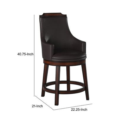 Wood & Leather Counter Height Chair with Swivel Mechanism, Brown & Black, Set of 2 - View 6
