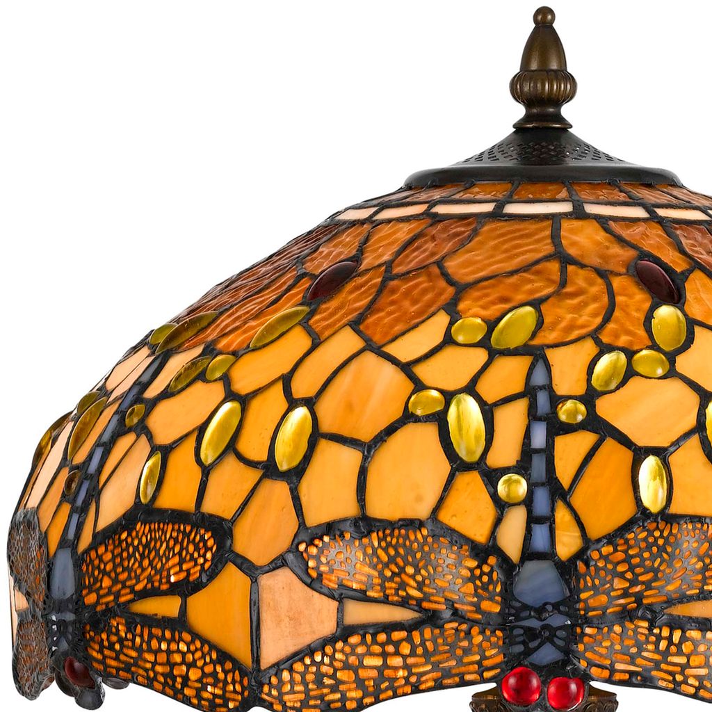 2 Bulb Tiffany Table Lamp with Dragonfly Design Shade, Multicolor - View 4