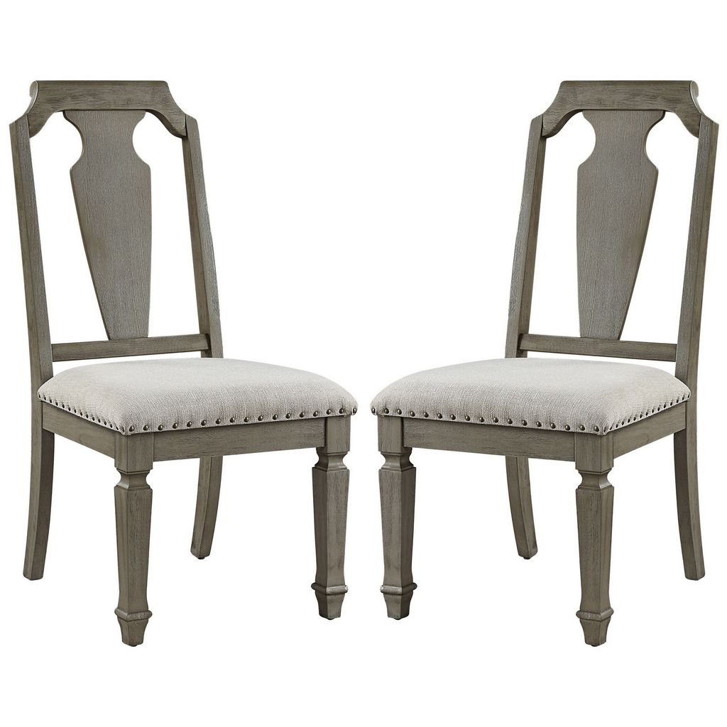 Side Chair with Fabric Seat and Fiddle Back, Set of 2, Brown