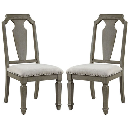 Side Chair with Fabric Seat and Fiddle Back, Set of 2, Brown