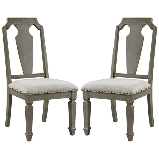Side Chair with Fabric Seat and Fiddle Back, Set of 2, Brown