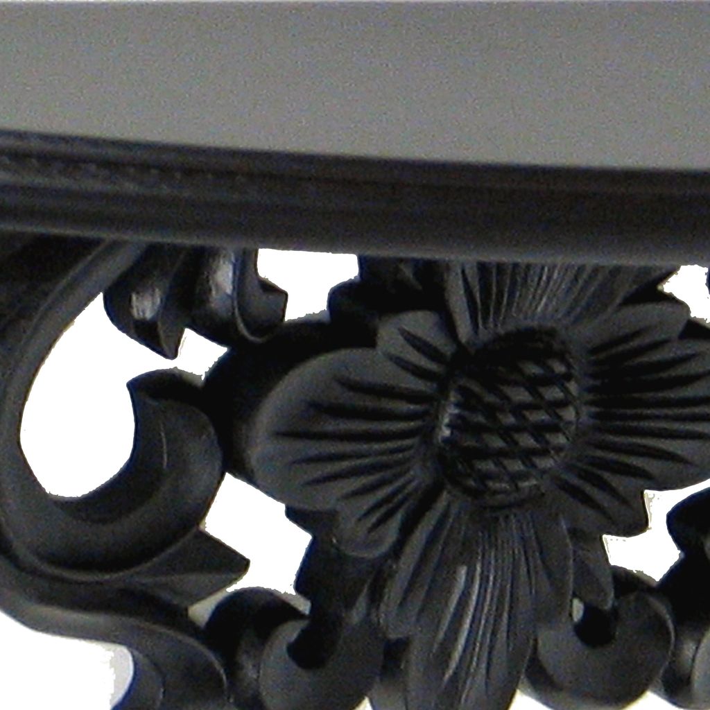 Hand Carved Wooden Moonbay Wall Shelf in Floral Design, Black - View 3