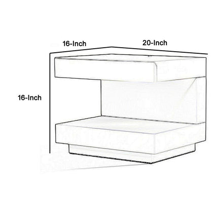 Contemporary Squared C Shaped Wooden Nightstand with LED Light, Gray - View 5