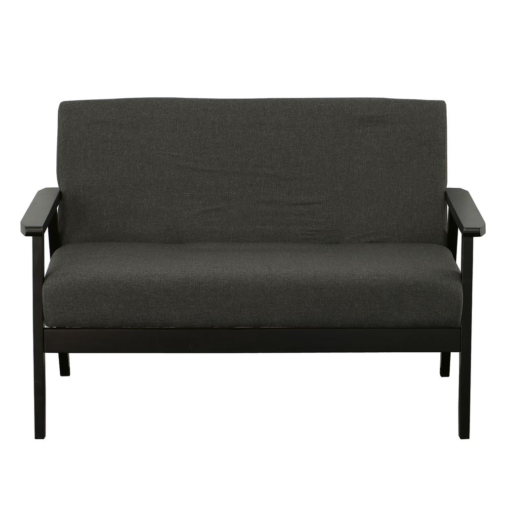 Gala 45 Inch Modern Loveseat Bench, Dark Gray Fabric, Jet Black Wood Frame - View 3