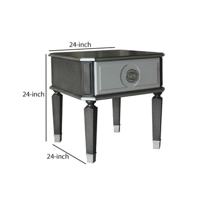 MDF End Table with 1 Drawer and Turned Tapered Legs, Gray and Silver - View 6