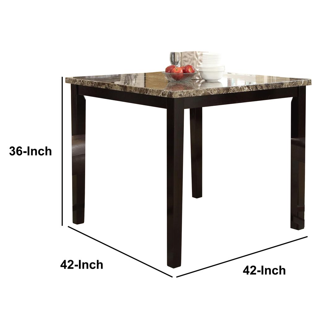 Spacious Wooden Counter High Table Faux Marble Top Brown - View 5