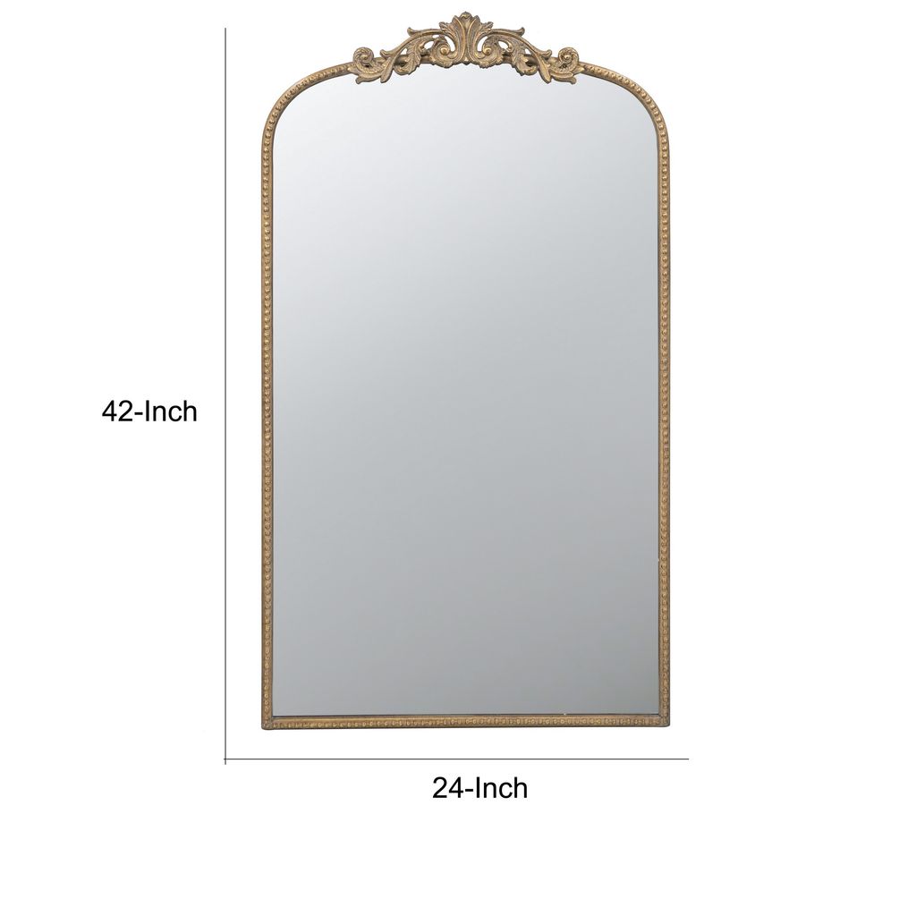 Kea 42 Inch Large Wall Mirror, Gold Curved Metal Frame, Baroque Design - View 5