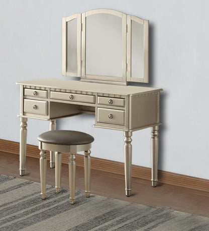 Commodious Vanity Set Featuring Stool And Mirror Silver - View 6
