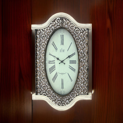 Wall Clock Set of 2 with Scalloped Wooden Top and Bottom, White - View 7