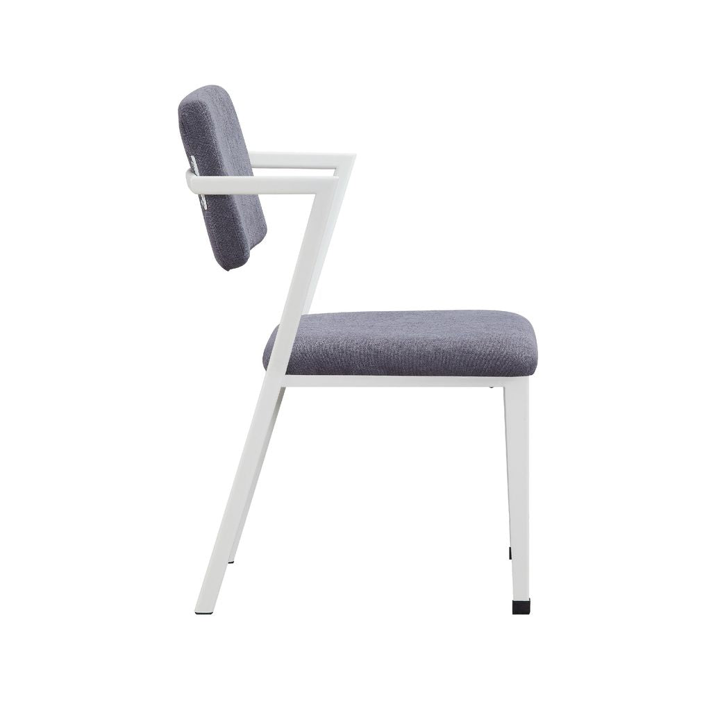 Metal Chair with Fabric Upholstery and Straight Legs, Gray and White - View 3