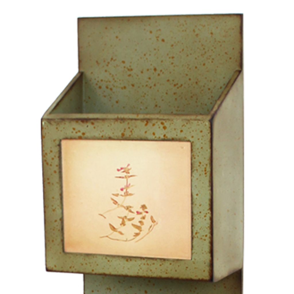 Rustic Wooden Wall Organizer with 3 Box Slots and Floral Pattern, Green - View 4