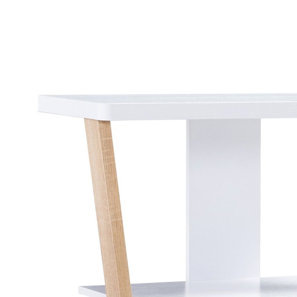 Hedy 34 Inch Modern Console Table, 3 Shelf, Slanted Legs, Two Toned, White - View 2