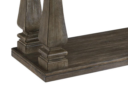 Rectangular Wooden Sofa Table with Square Baluster Legs, Gray - View 4