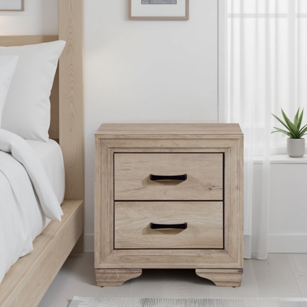 Wooden Night Stand With 2 Drawers In Brown - View 7