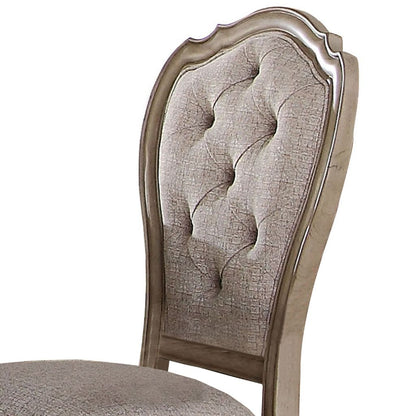 Button Tufted Upholstered Dining Side Chair, Set of 2, Beige - View 4