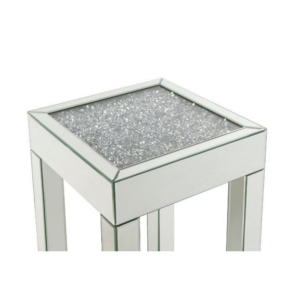End Table with Faux Acrylic Diamond Top and Block Legs, Silver - View 4