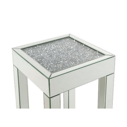 End Table with Faux Acrylic Diamond Top and Block Legs, Silver - View 4
