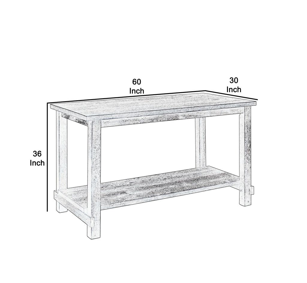 Counter Height Wooden Dining Table with Open Bottom Shelf, Gray - View 5