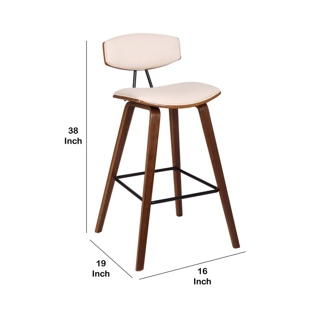 28.5 Inches Contoured Seat Leatherette Barstool, Cream - View 6