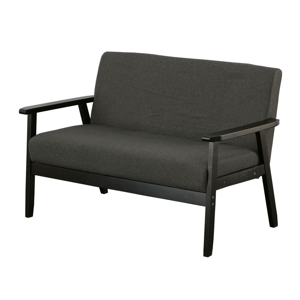 Gala 45 Inch Modern Loveseat Bench, Dark Gray Fabric, Jet Black Wood Frame - View 2