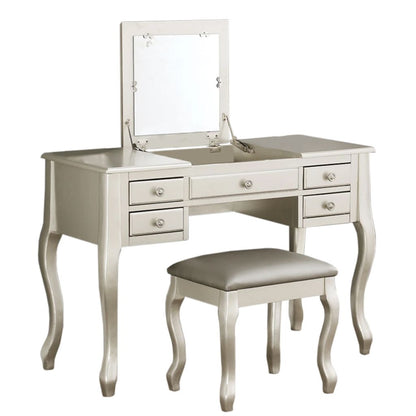 Cherub Vanity Set Featuring Stool And Mirror Silver