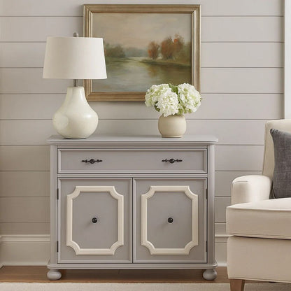 MDF Cabinet with Double Door Storage and Bun Feet, White - View 7