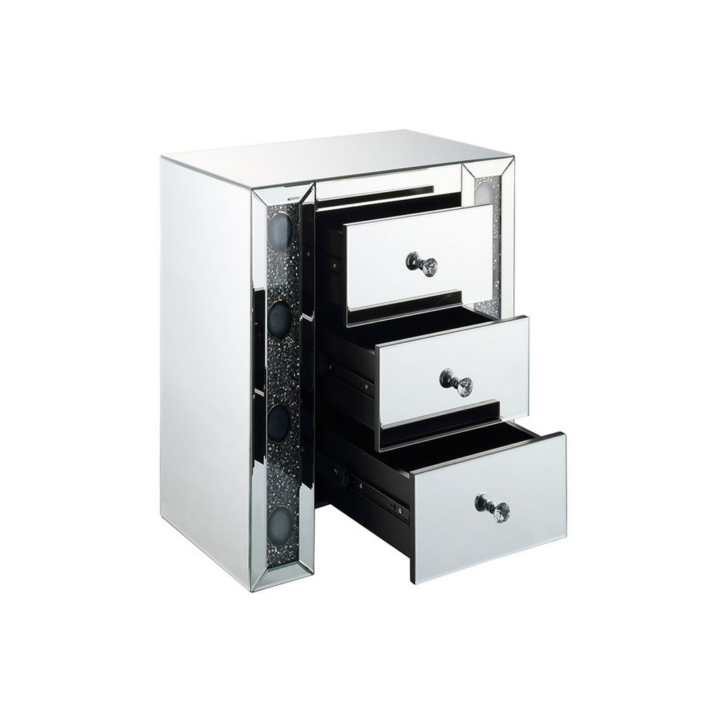 Wood & Mirror Nightstand with Agate Inserts, Silver - View 2