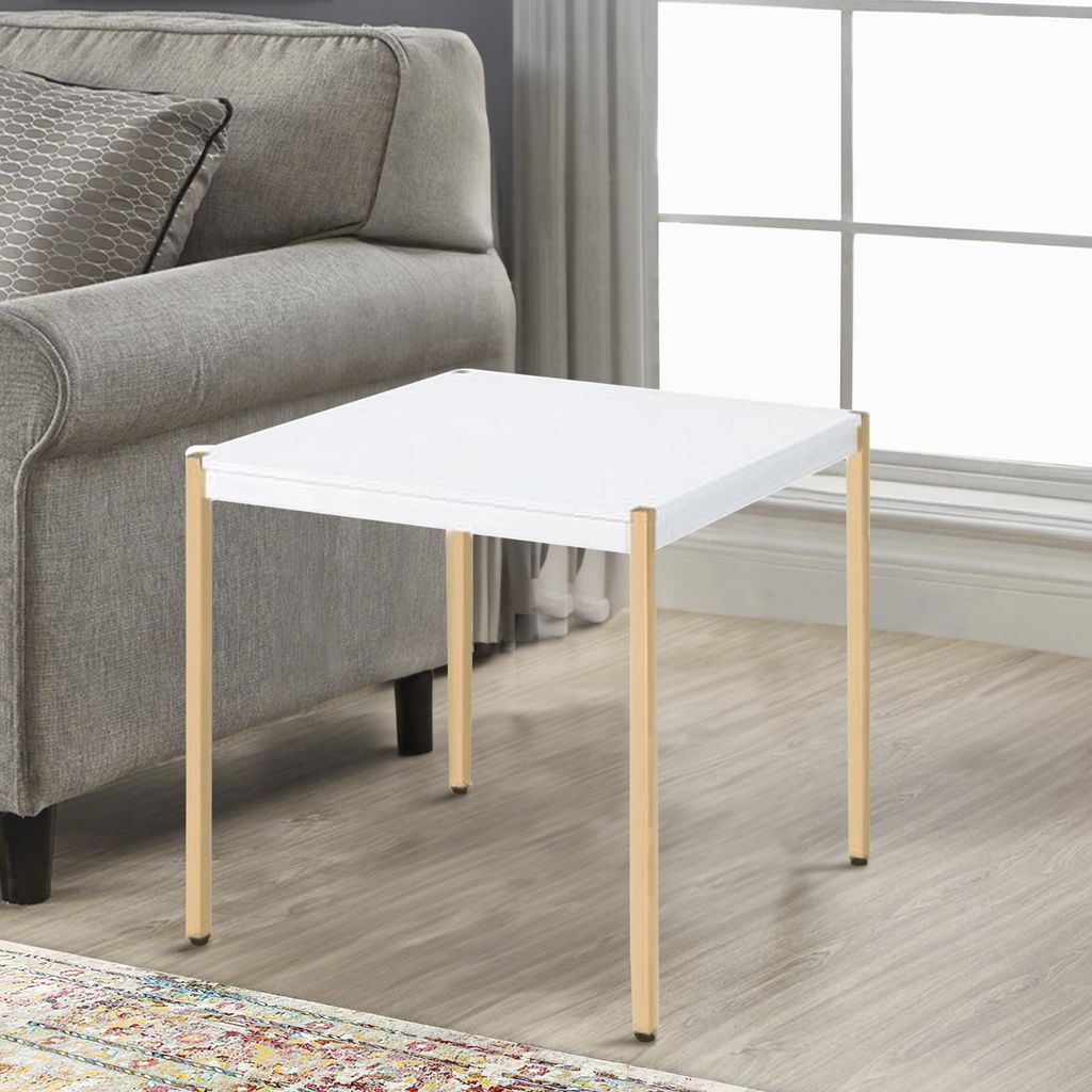 End Table with Metal Tube Legs, White and Gold - View 7