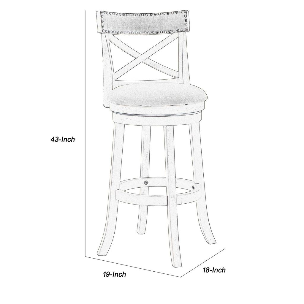 Curved X Shaped Back Swivel Barstool with Fabric Padded Seating, Antique White - View 5