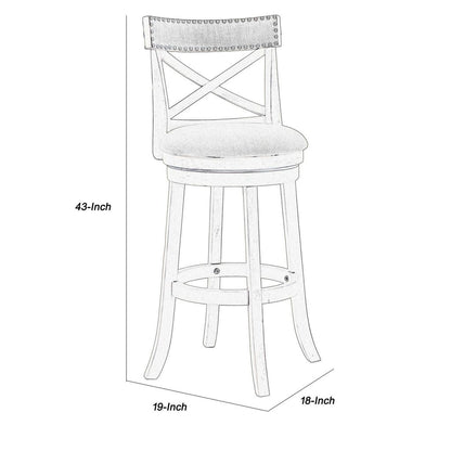 Curved X Shaped Back Swivel Barstool with Fabric Padded Seating, Antique White - View 5