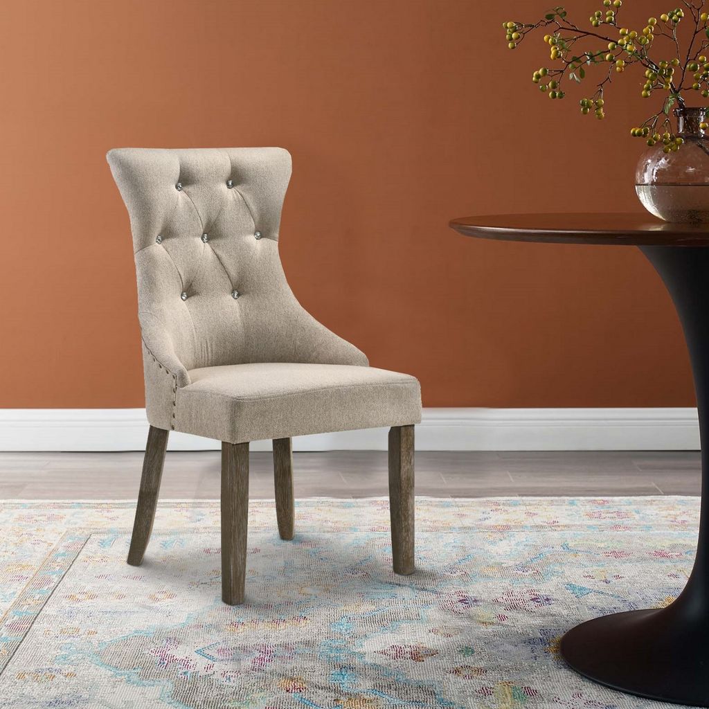 Wooden Chair with Fabric Upholstered Seating, Set of 2,Beige and Brown - View 7