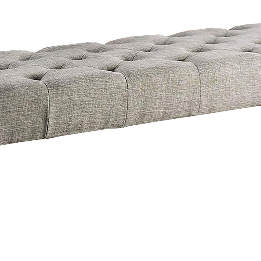 48 Inches Bench with Tufted Seat and Chamfered Legs, Light Gray - View 3