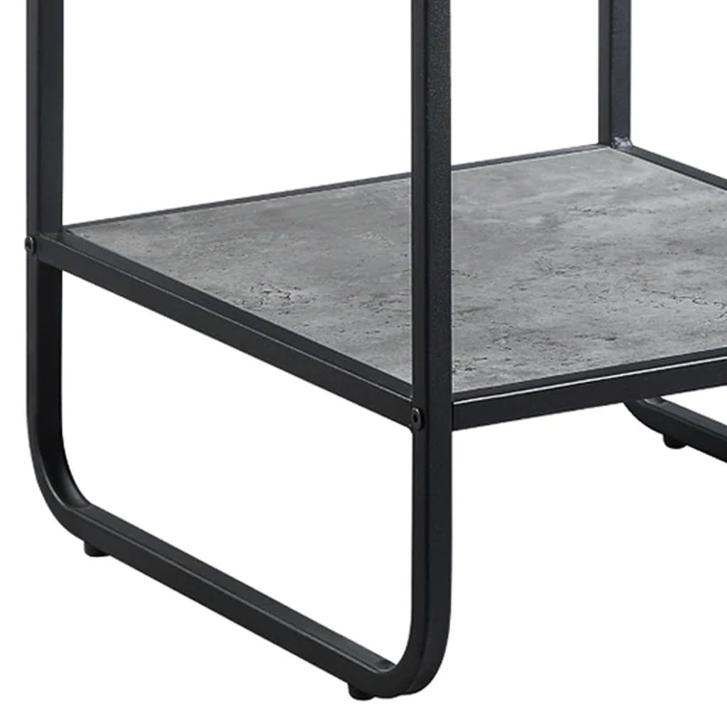 Ish 21 Inch Modern End Table with Open Shelves, Wood, Gray, Black - View 5