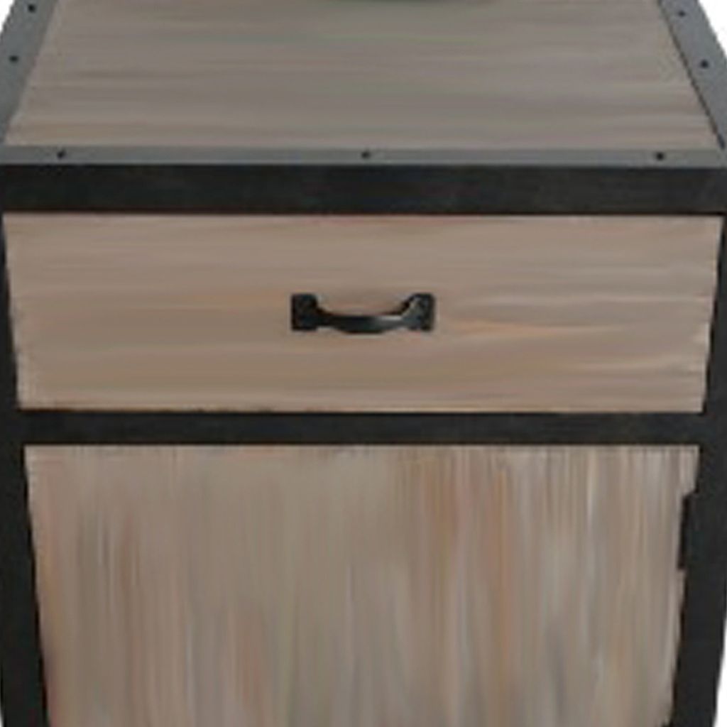 Transitional Wooden End Table with Metal Framing, Black & Brown - View 3