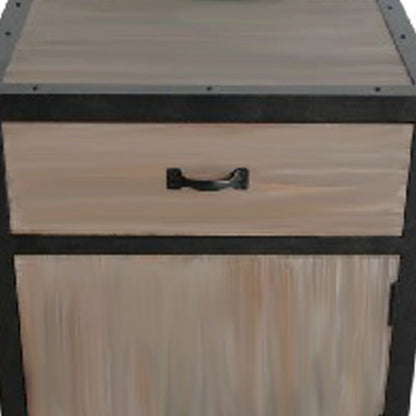 Transitional Wooden End Table with Metal Framing, Black & Brown - View 3
