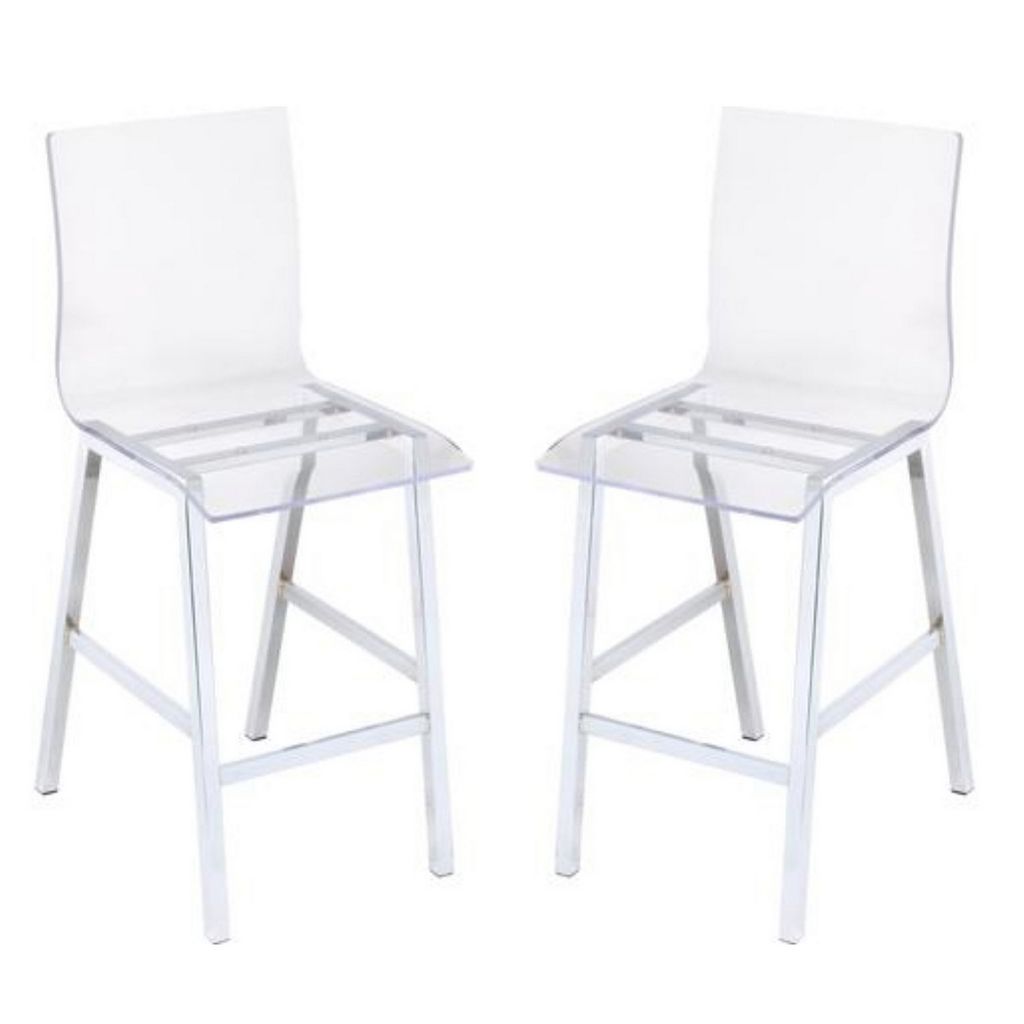 Counter Height Dining Chair Clear Acrylic, Chrome, Set of 2