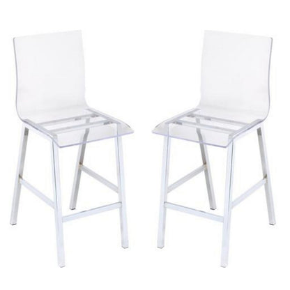 Counter Height Dining Chair Clear Acrylic, Chrome, Set of 2