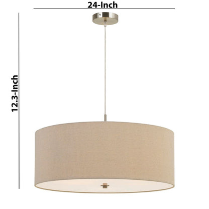 60W x 3 Drum Shade Pendant Fixture, Beige and Silver - View 6
