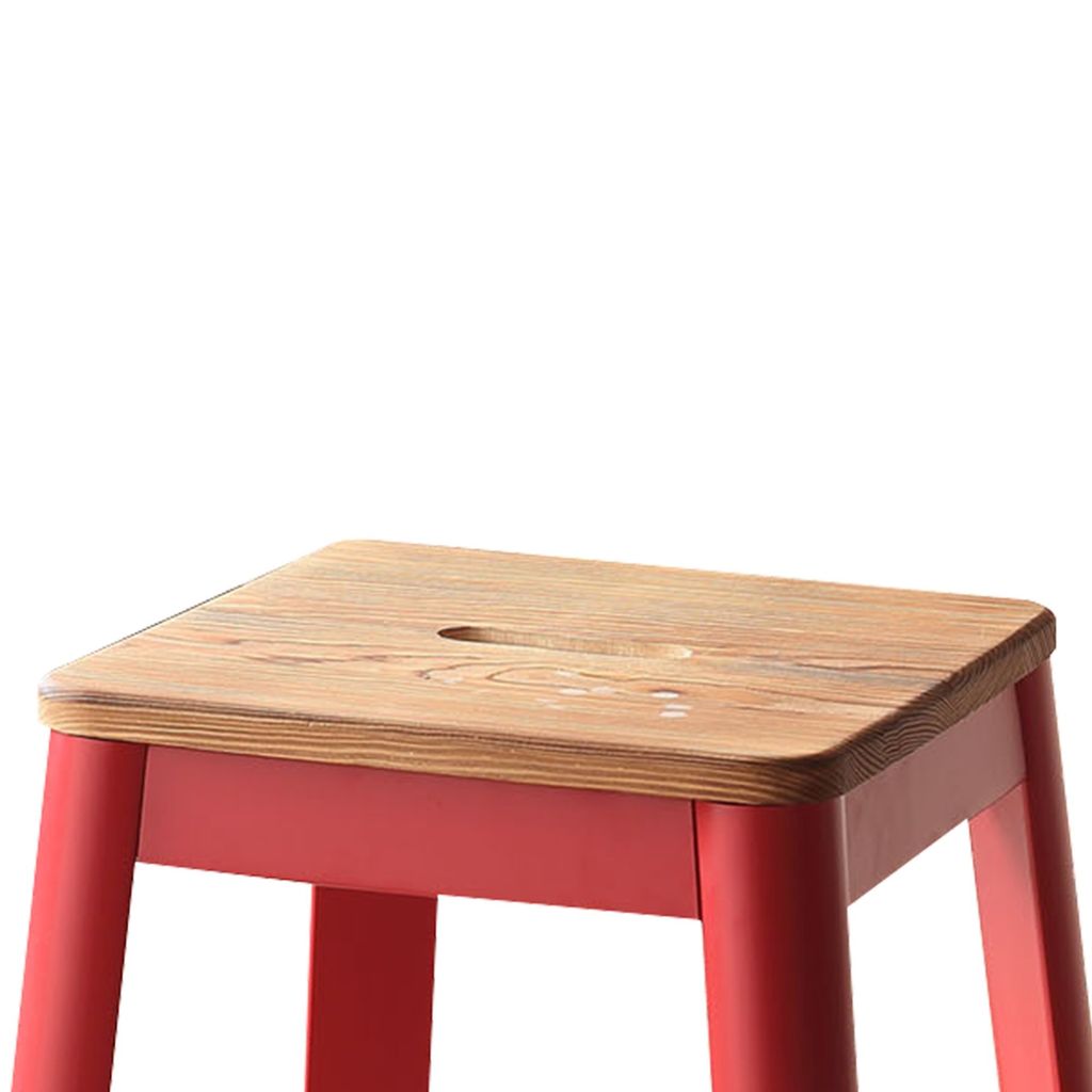 Industrial Style Metal Frame and Wooden Bar Stool, Brown and Red - View 3