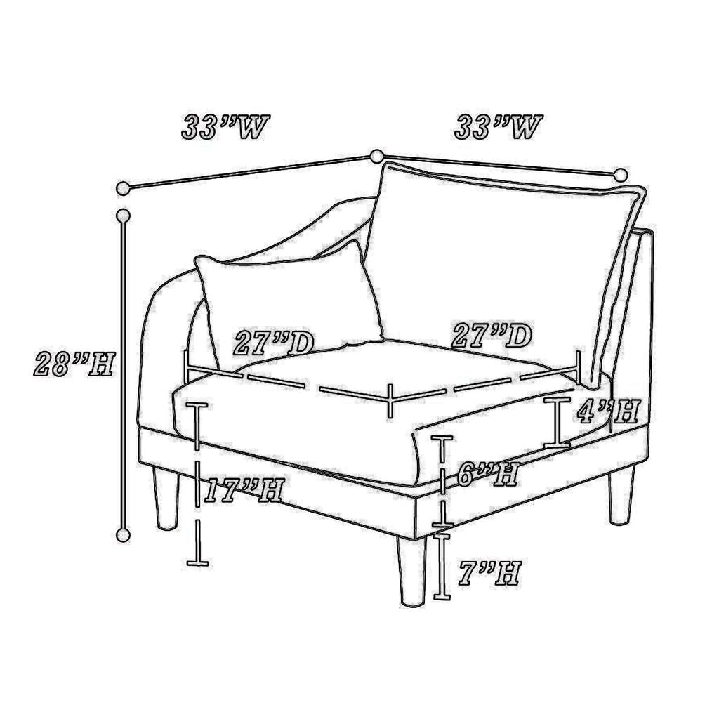 Rio 33 Inch Modular Single Arm Corner Chair, 2 Lumbar Cushions, Slate Blue - View 6