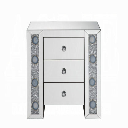 Wood & Mirror Nightstand with Agate Inserts, Silver - View 3