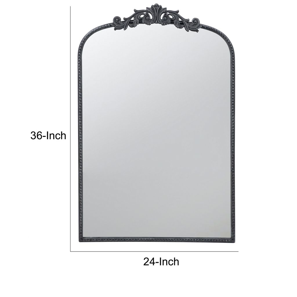 Kea 36 Inch Wall Mirror, Black Curved Metal Frame, Baroque Accent Design - View 5