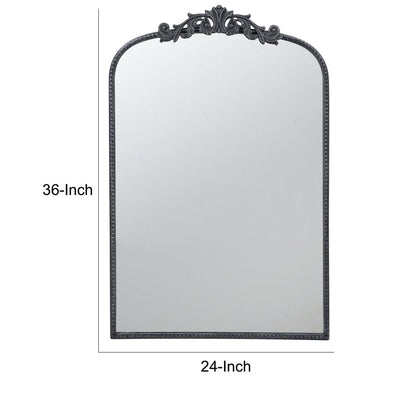 Kea 36 Inch Wall Mirror, Black Curved Metal Frame, Baroque Accent Design - View 5