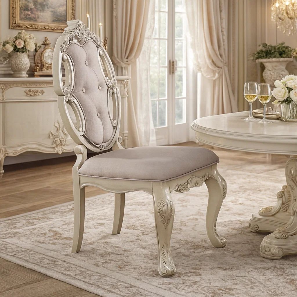 26 Inch Wide Upholstered Dining Side Chair, Set of 2, White - View 7