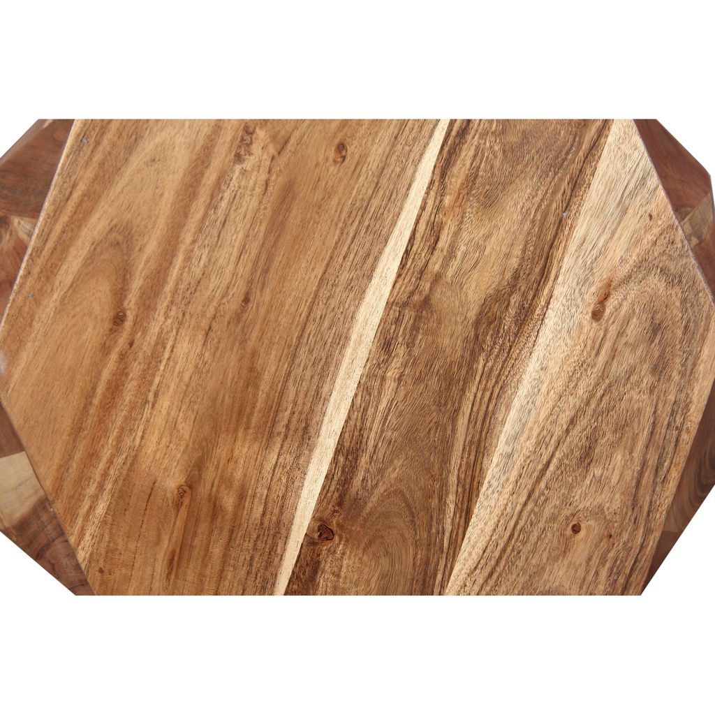 Bon 22 Inch Artisanal Side End Table, Multifaceted Solid Acacia Wood, Octagon Top, Natural Brown - View 5