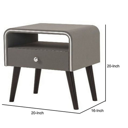 Curved Edge 1 Drawer Nightstand with Chrome Trim, Gray and Brown - View 6