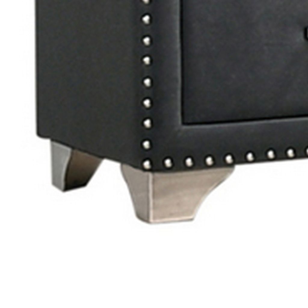 Cale 26 Inch Modern Glam Wood Nightstand, Nailhead, Gray Velvet Upholstered - View 4